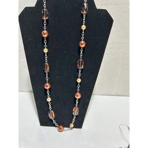 Necklace‎ and Earrings Set Copper Brown Golden Beads Silver Chain Women